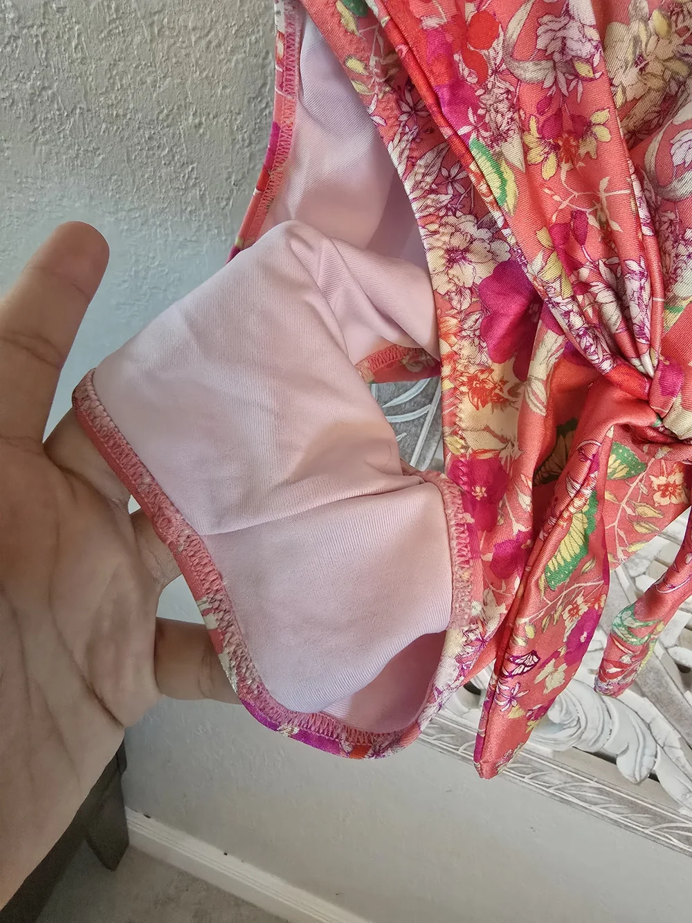 Victoria's Secret Women's Coral Pink Floral One Piece Tie Front Swimsuit S